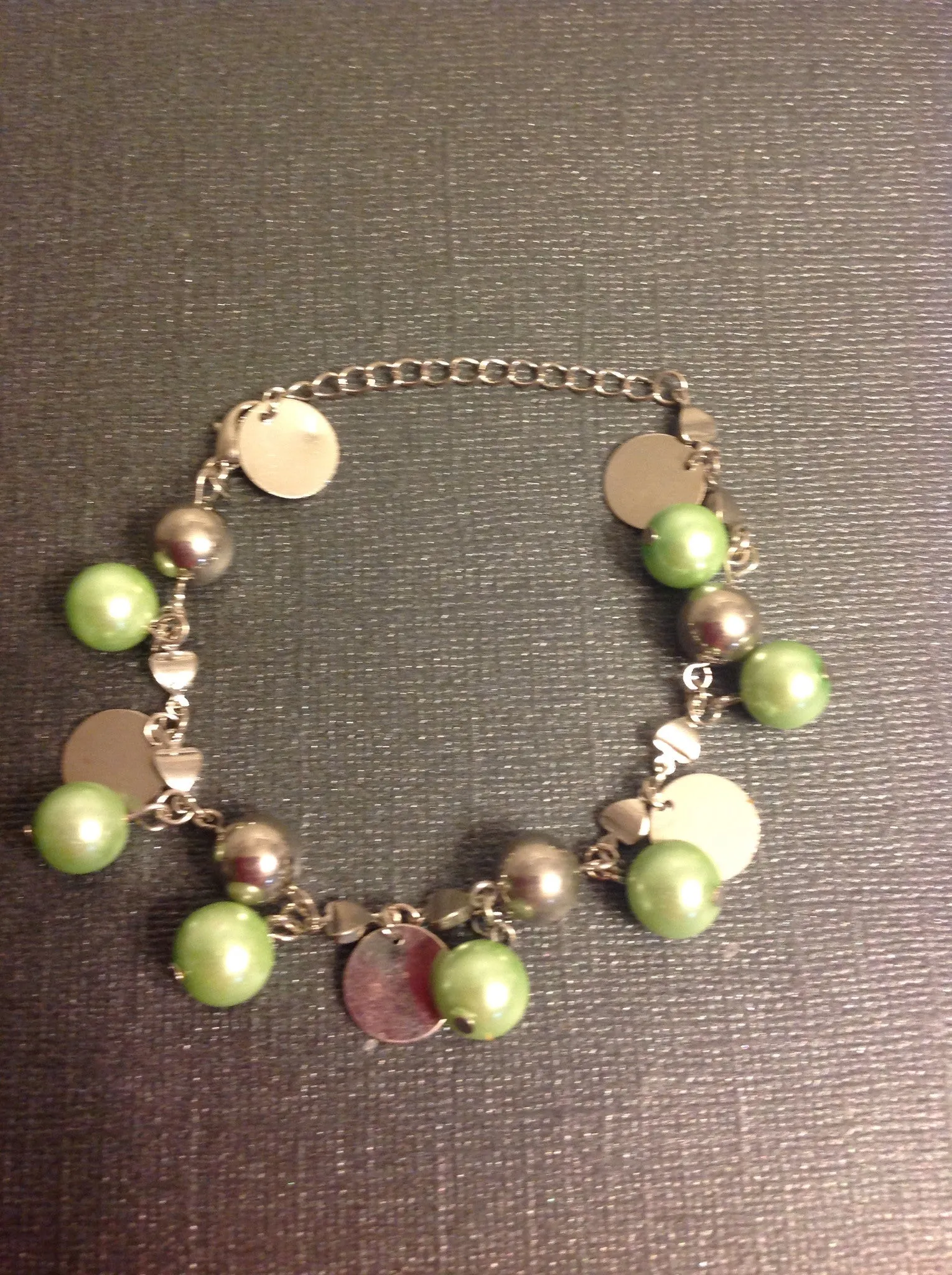 colored glass pearls and silver tone  beaded chain bracelet