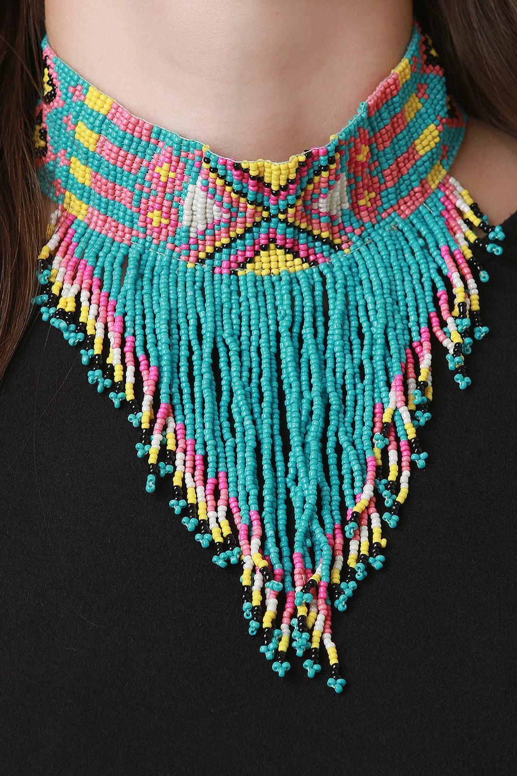 Colorful Navajo Beaded Fringe Choker