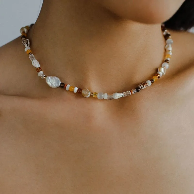 Conch Baroque Pearl Colorful Stone Beaded Necklace