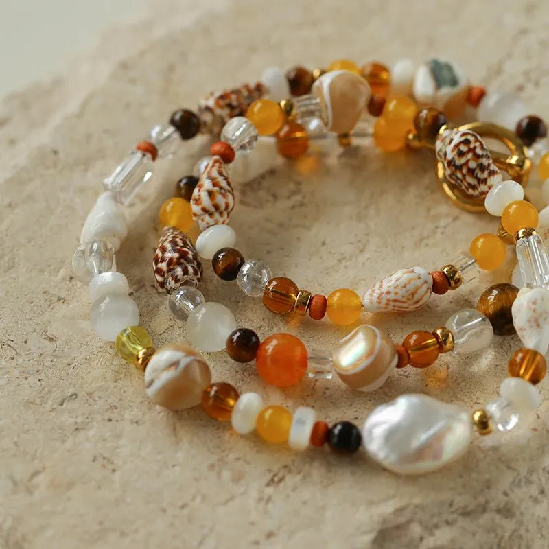 Conch Baroque Pearl Colorful Stone Beaded Necklace