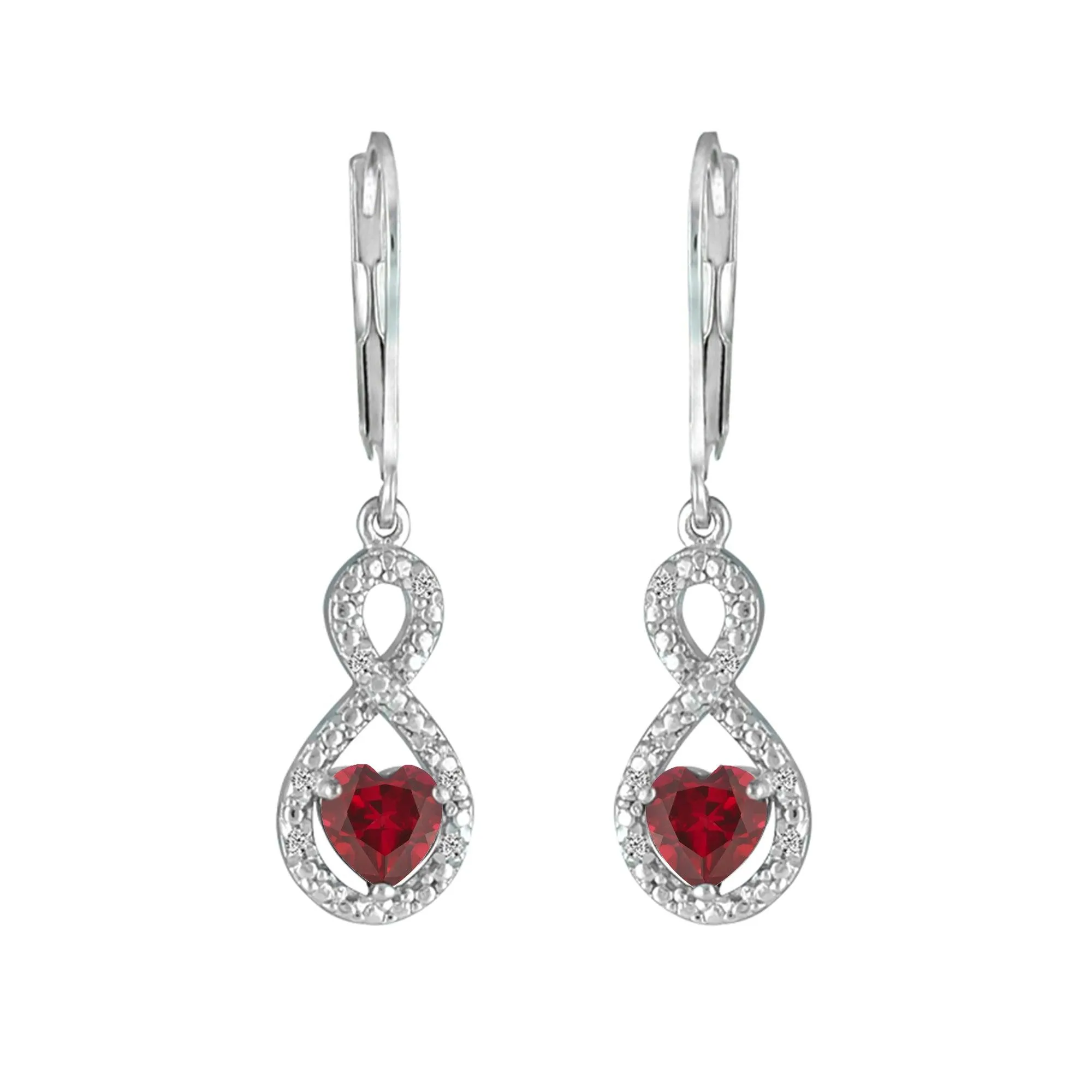 Created Ruby Infinity Earrings - Created Ruby and Diamond Infinity Heart Earrings