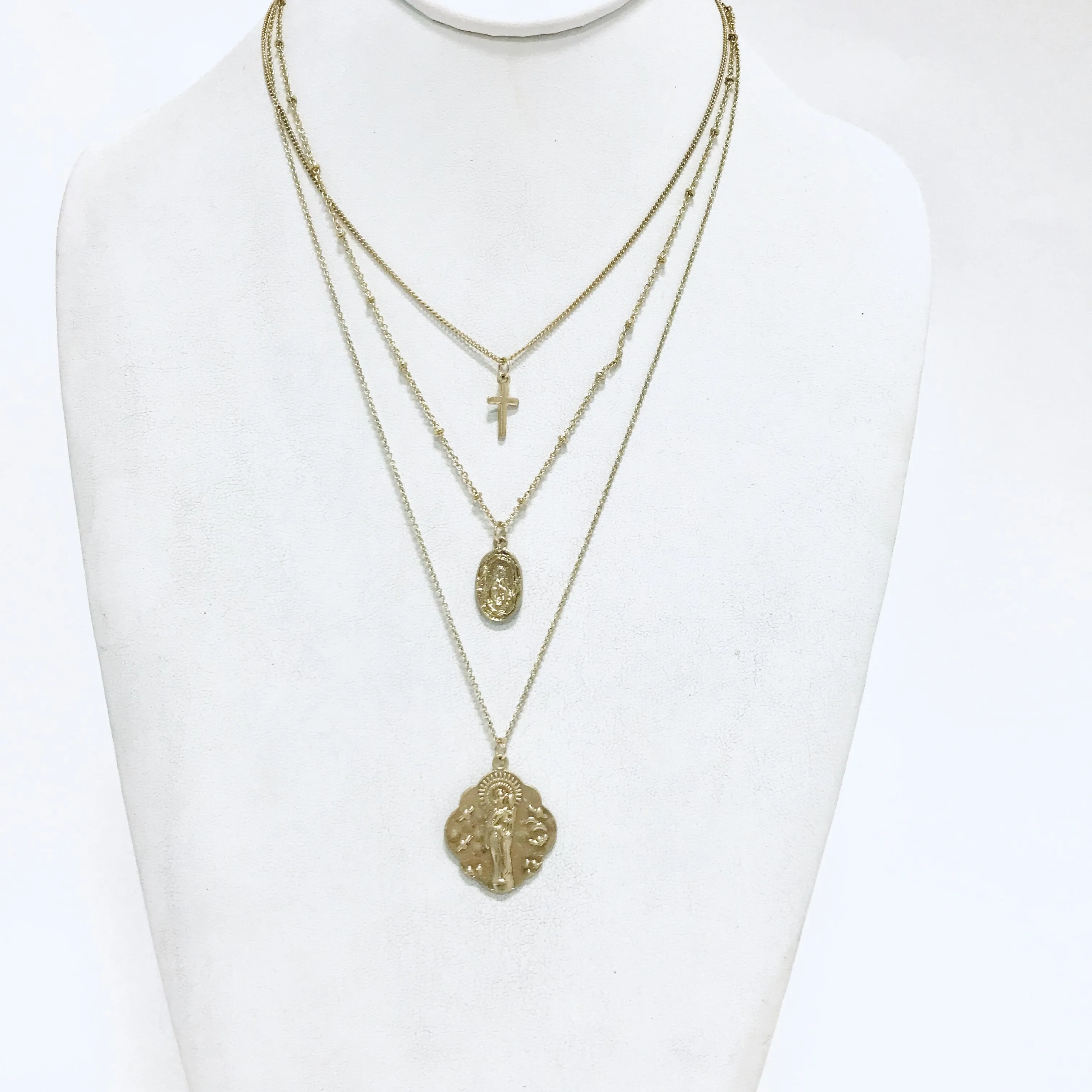 Cross Triple Layered Necklace