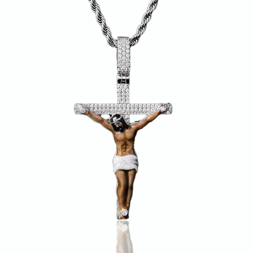 Custom Enamel Crucifix Pendant in 925 Sterling Silver