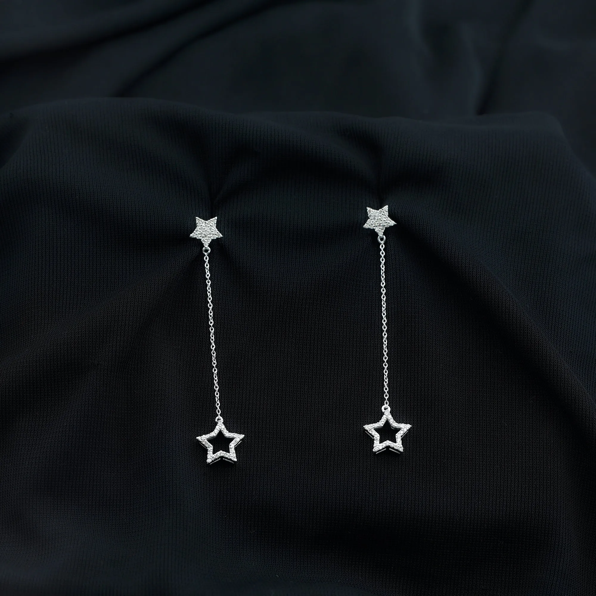 Diamond Star Chain Dangle Earrings