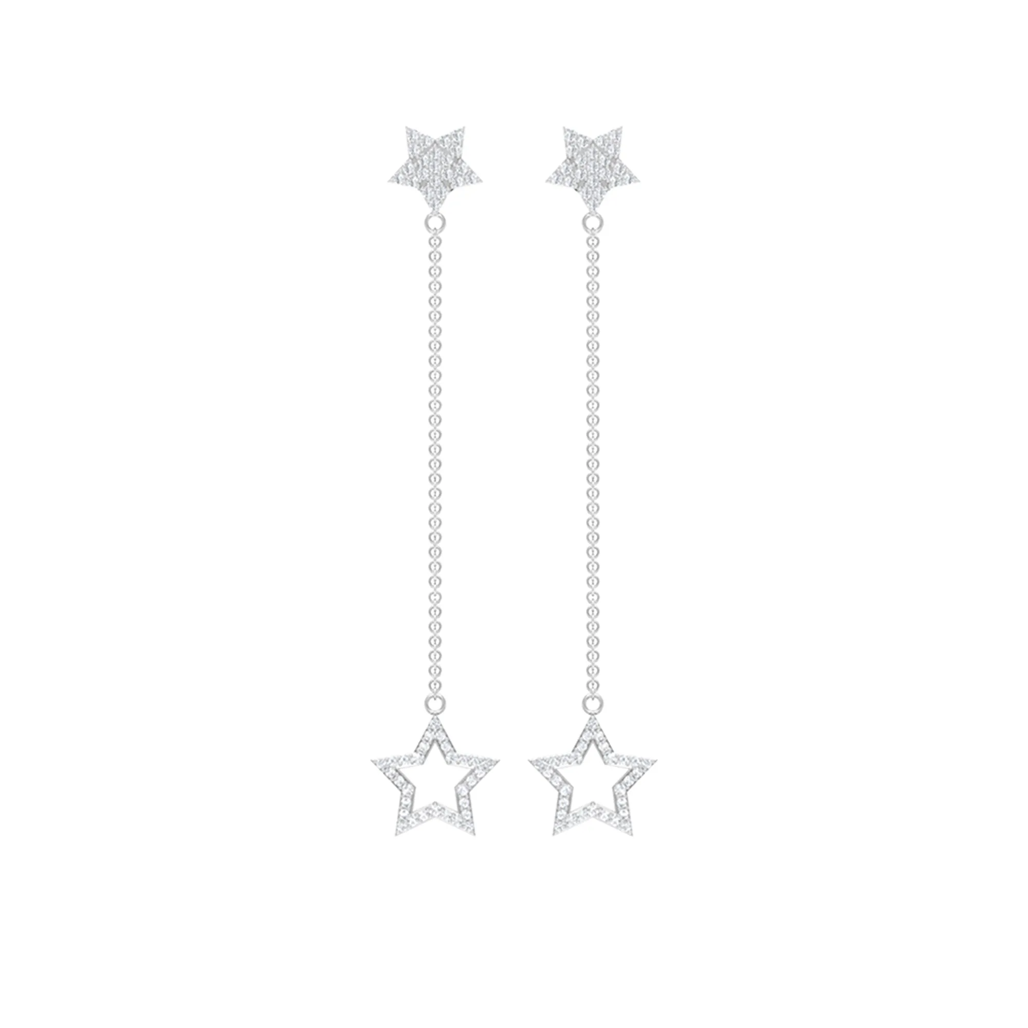 Diamond Star Chain Dangle Earrings