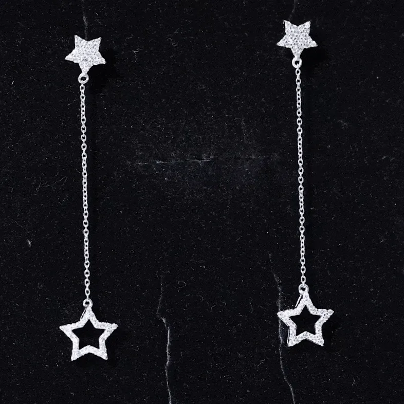 Diamond Star Chain Dangle Earrings