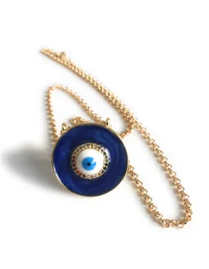 Enameled Royal Blue Evil Eye Chain Necklace