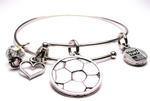 Engraved Soccer Ball Expandable Bangle Bracelet