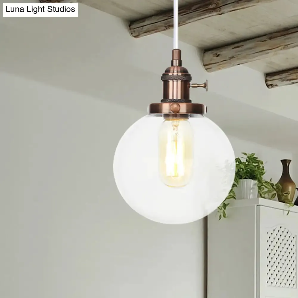 Farmhouse Orbit Pendant Light with Amber/Clear Glass and Adjustable Cord in 3 Elegant Finish Options