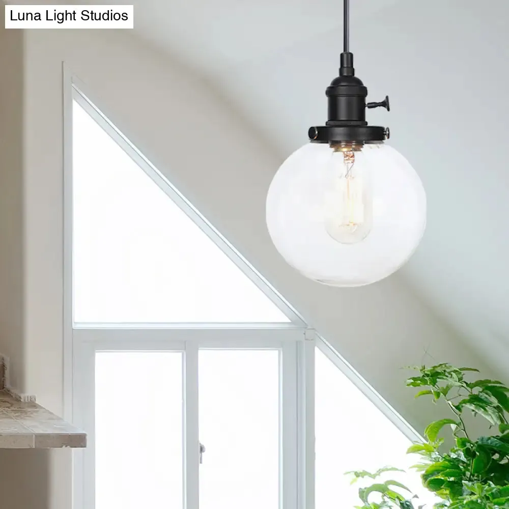 Farmhouse Orbit Pendant Light with Amber/Clear Glass and Adjustable Cord in 3 Elegant Finish Options