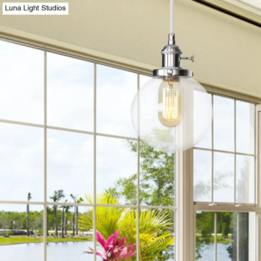 Farmhouse Orbit Pendant Light with Amber/Clear Glass and Adjustable Cord in 3 Elegant Finish Options