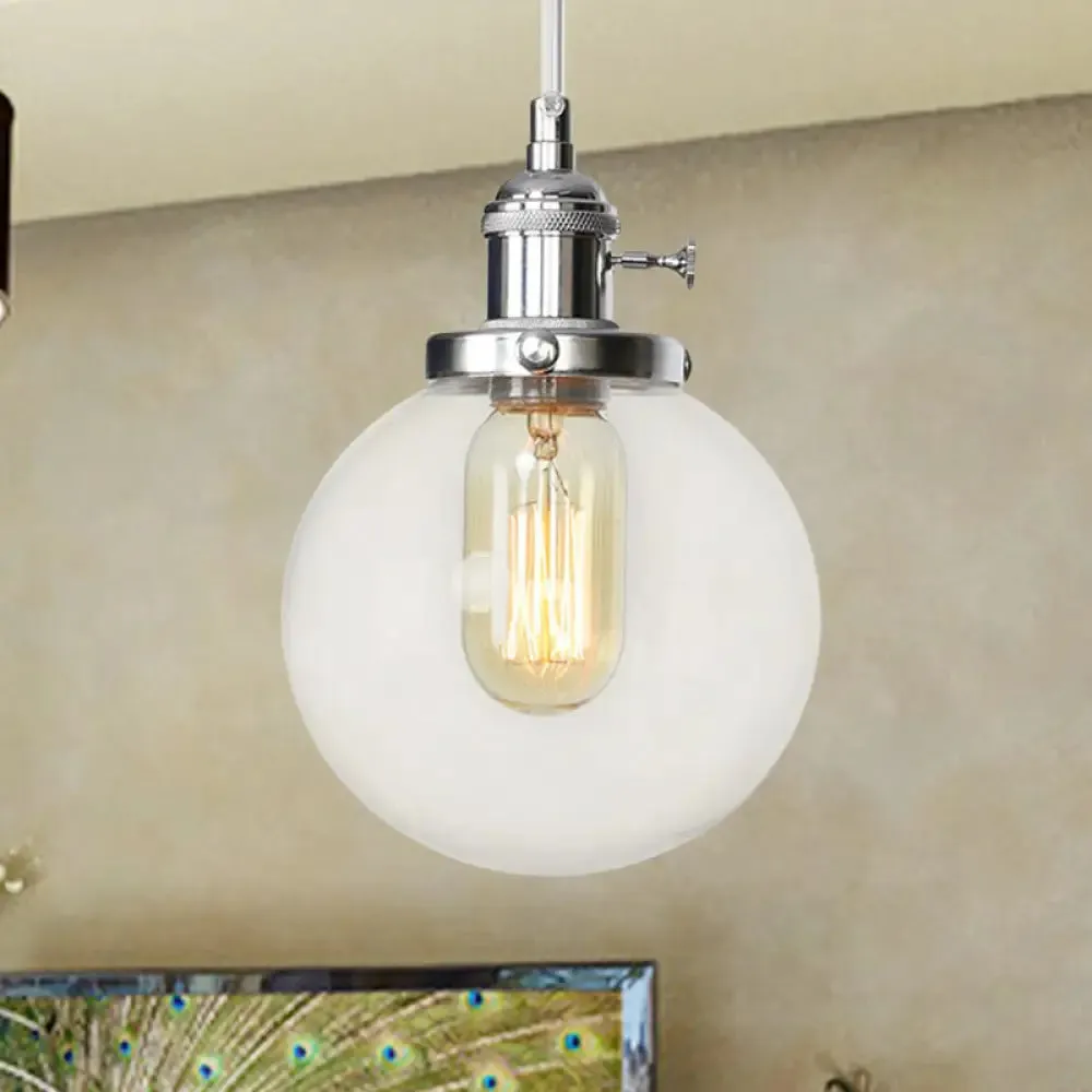 Farmhouse Orbit Pendant Light with Amber/Clear Glass and Adjustable Cord in 3 Elegant Finish Options