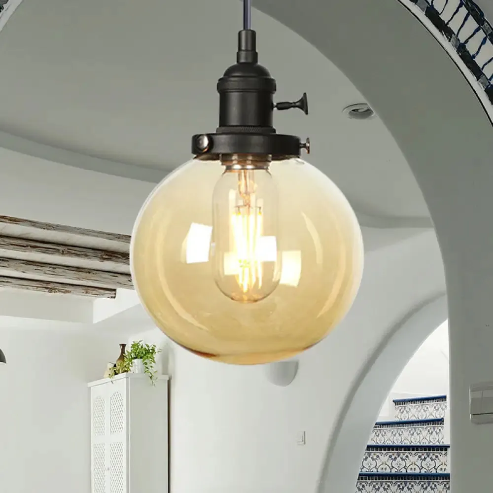 Farmhouse Orbit Pendant Light with Amber/Clear Glass and Adjustable Cord in 3 Elegant Finish Options