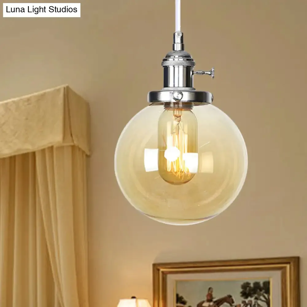 Farmhouse Orbit Pendant Light with Amber/Clear Glass and Adjustable Cord in 3 Elegant Finish Options