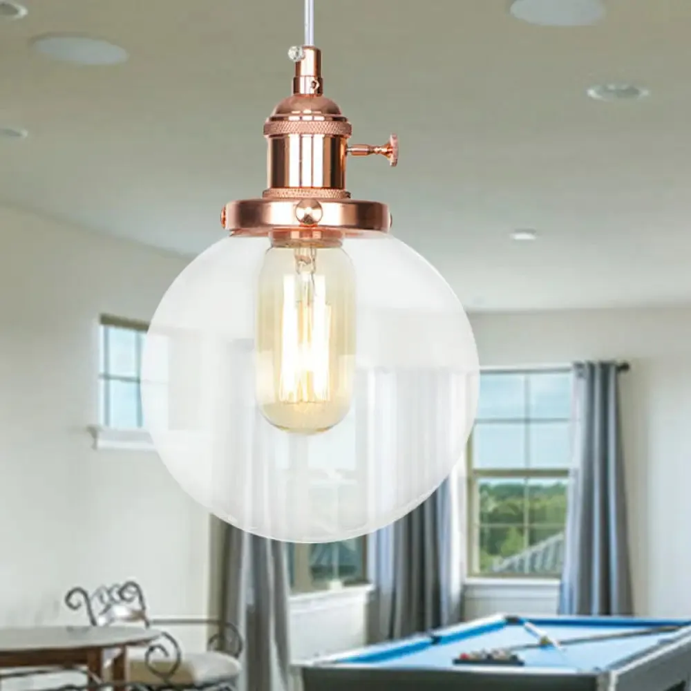 Farmhouse Orbit Pendant Light with Amber/Clear Glass and Adjustable Cord in 3 Elegant Finish Options