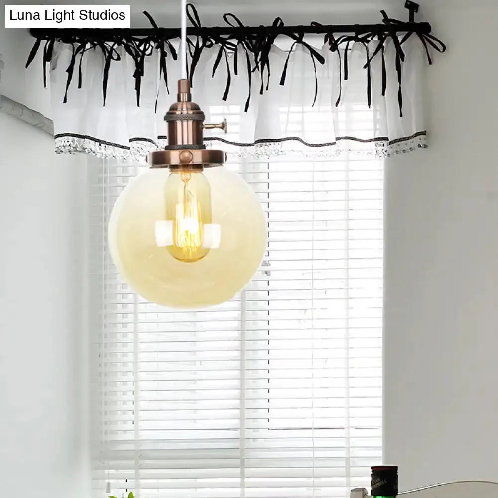 Farmhouse Orbit Pendant Light with Amber/Clear Glass and Adjustable Cord in 3 Elegant Finish Options