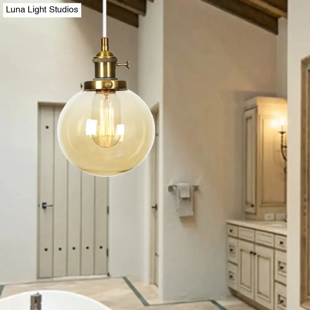 Farmhouse Orbit Pendant Light with Amber/Clear Glass and Adjustable Cord in 3 Elegant Finish Options