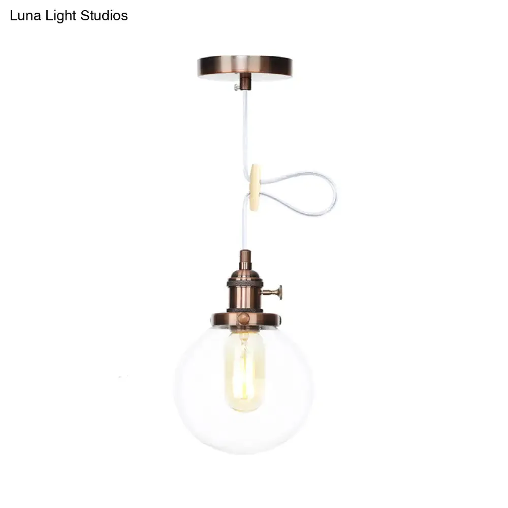 Farmhouse Orbit Pendant Light with Amber/Clear Glass and Adjustable Cord in 3 Elegant Finish Options