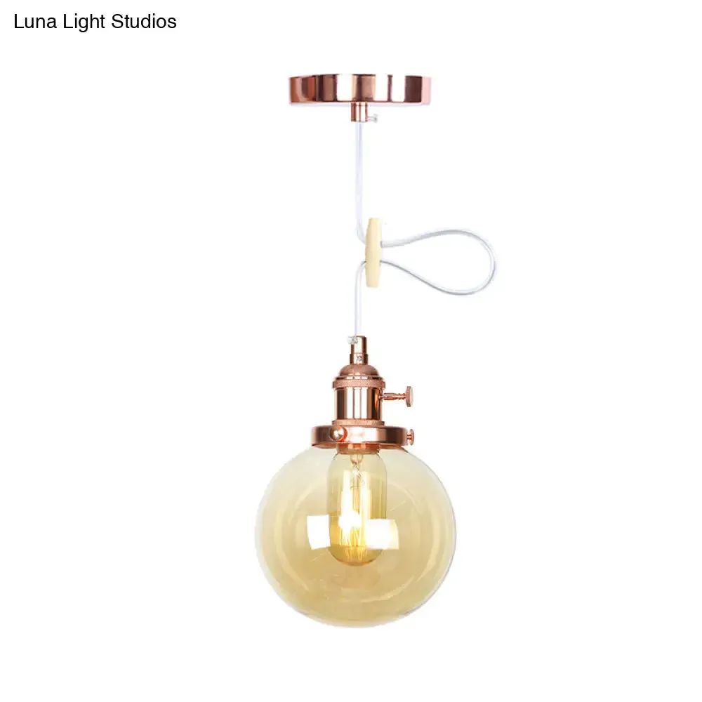 Farmhouse Orbit Pendant Light with Amber/Clear Glass and Adjustable Cord in 3 Elegant Finish Options