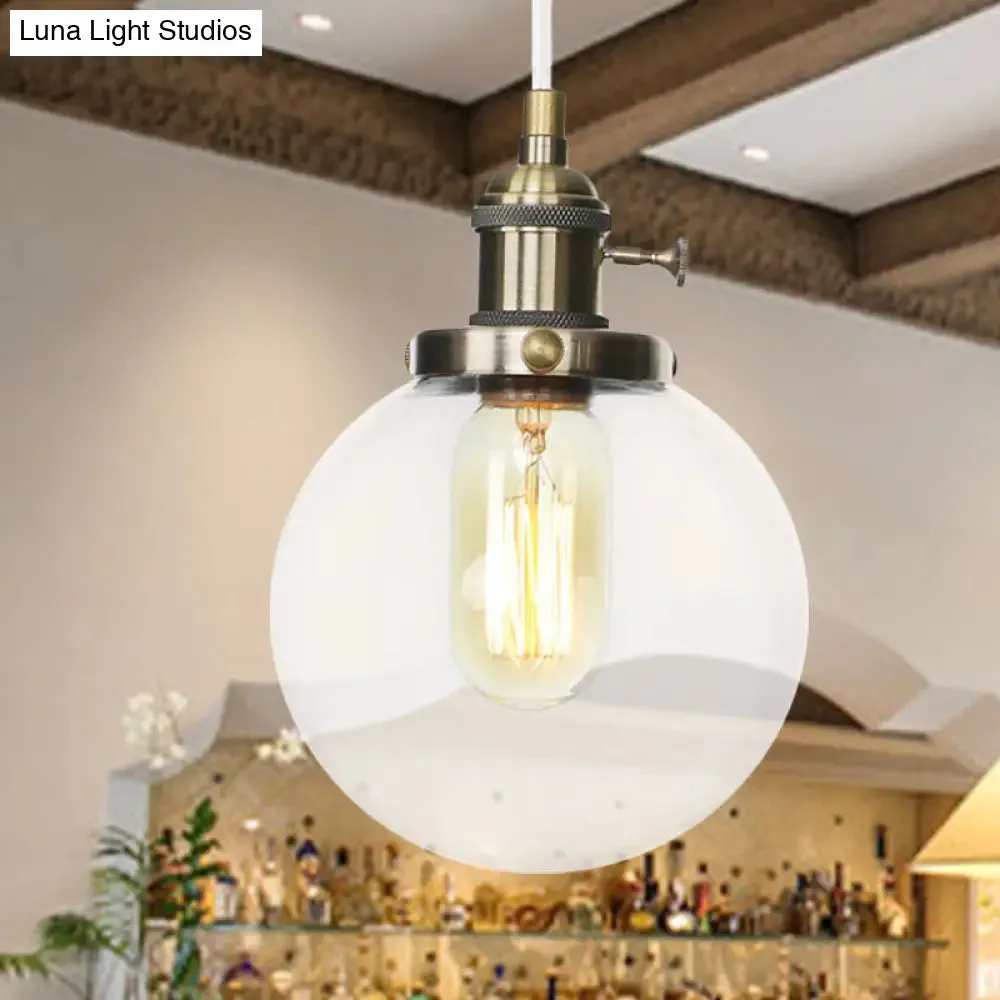 Farmhouse Orbit Pendant Light with Amber/Clear Glass and Adjustable Cord in 3 Elegant Finish Options