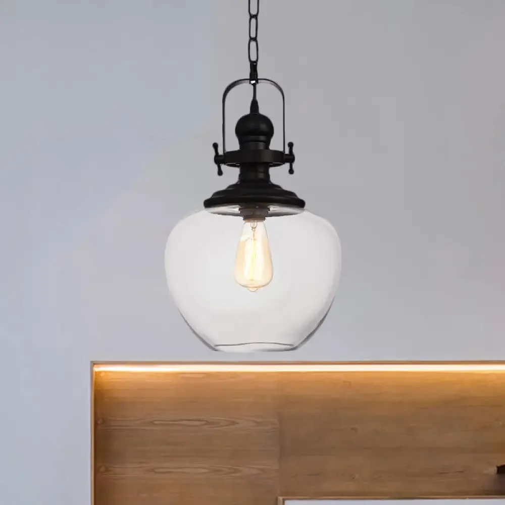 Farmhouse Style Black Globe Pendant Ceiling Light with Clear Glass - Perfect for Living Room and More