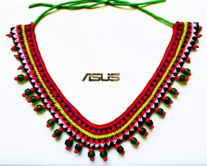 Folk necklaces / necklaces in Boho style with green and red beads. Colorful necklaces with an adjustable length