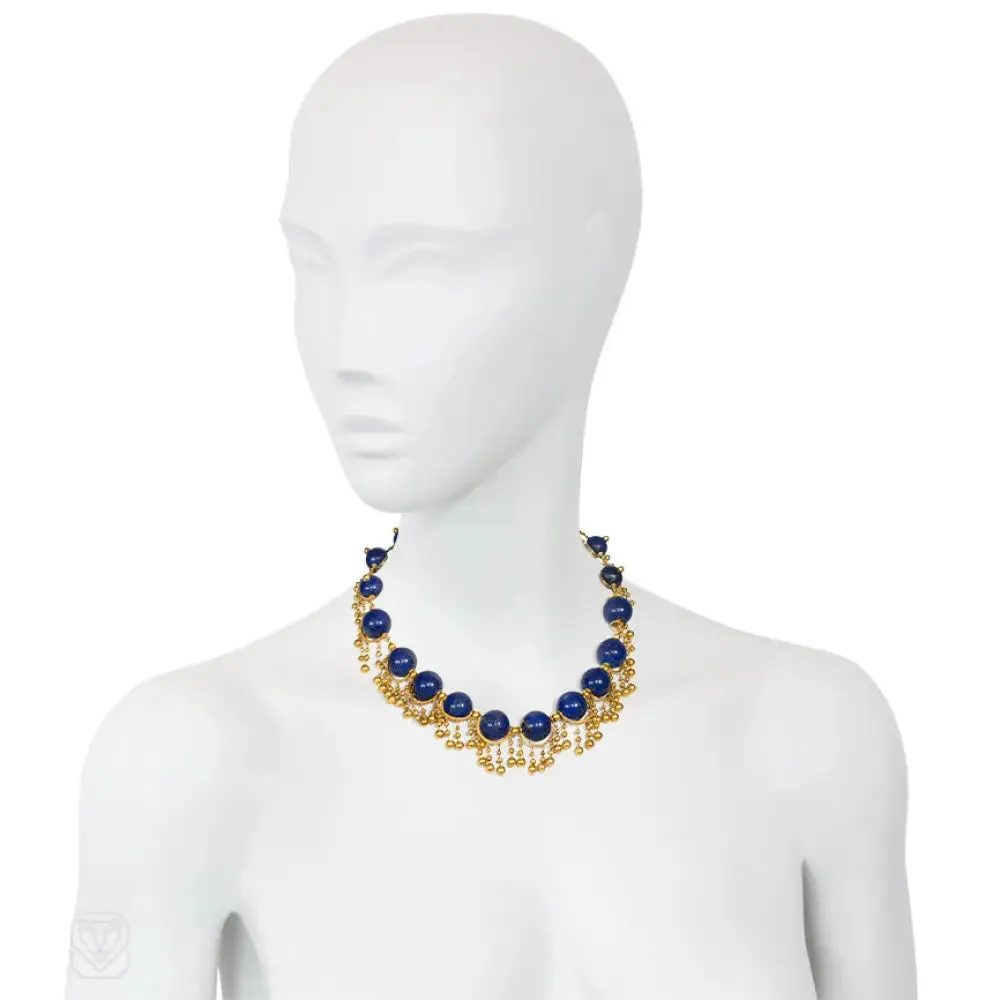 French antique gold and lapis festoon necklace