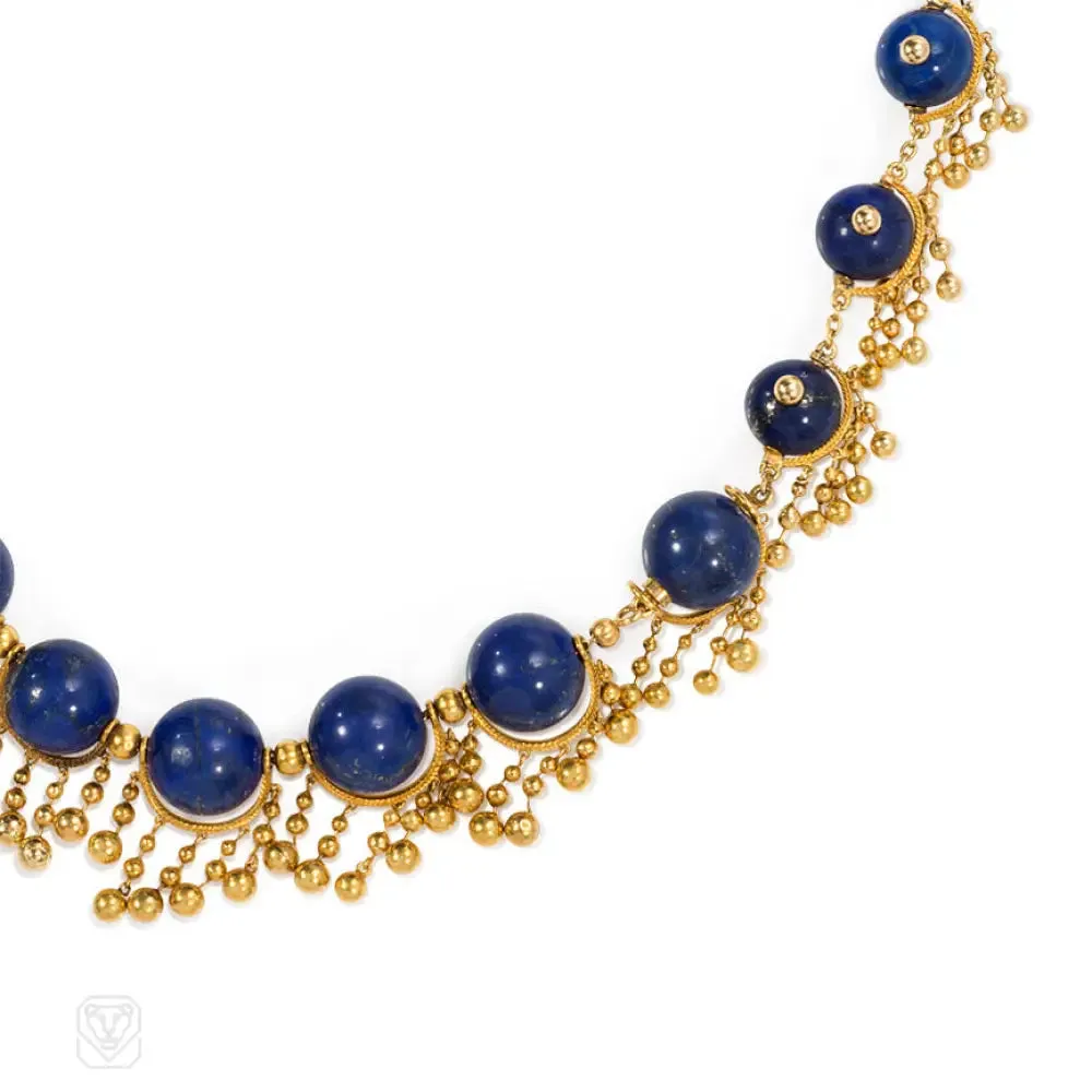 French antique gold and lapis festoon necklace