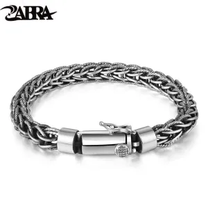 Genuine 925 Sterling Silver Bracelet Men Vintage Handmade Weave Bracelets Bangles Mans Jewelry (Length 20cm)