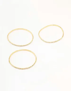 Gold Plated Stretch Cup Chain Tennis Stretch Bracelets 3-Pack