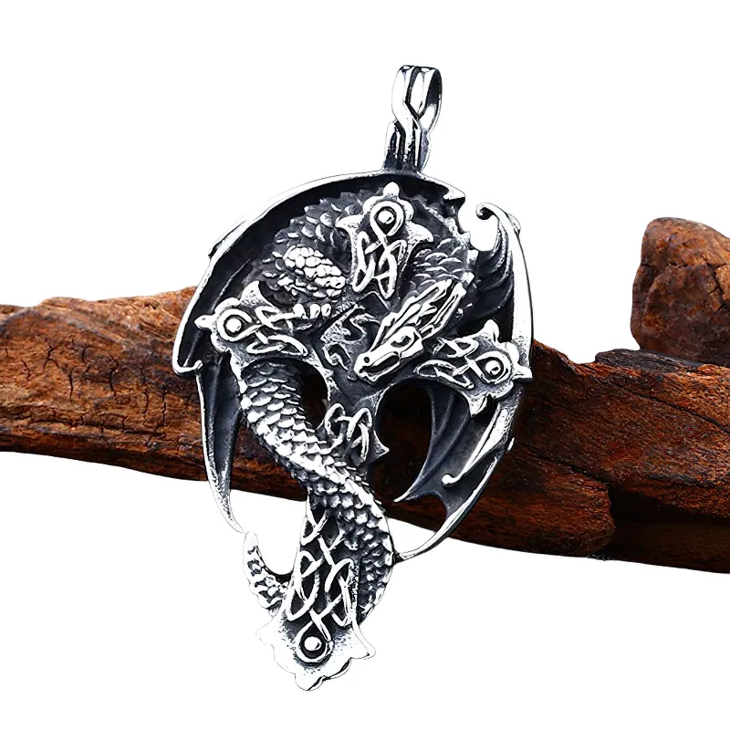 Gothic Dragon On The Cross Design Steel Pendant / Unisex Stylish Stainless Steel Necklace