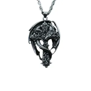 Gothic Dragon On The Cross Design Steel Pendant / Unisex Stylish Stainless Steel Necklace