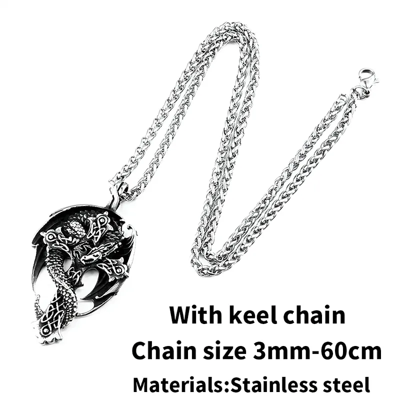 Gothic Dragon On The Cross Design Steel Pendant / Unisex Stylish Stainless Steel Necklace