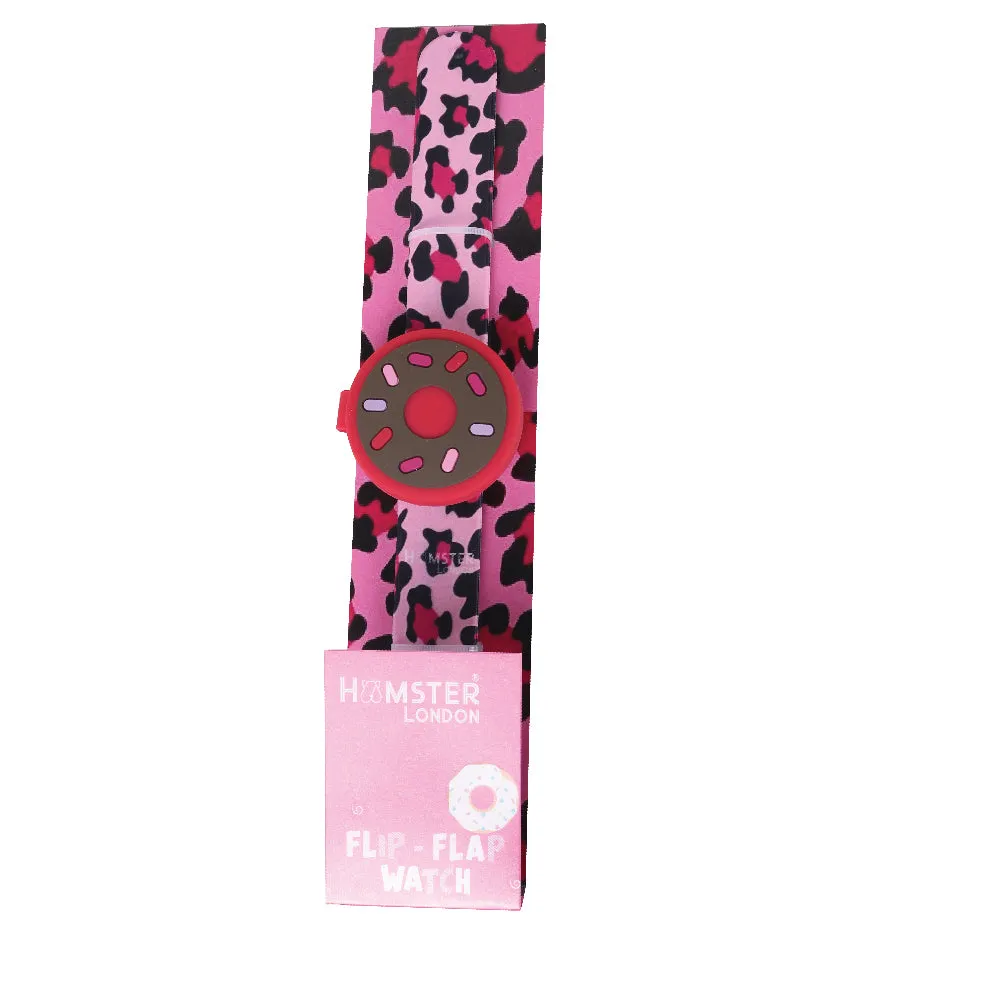 Hamster London Printed Slap Band Flip Wrist Watch Donut Pink