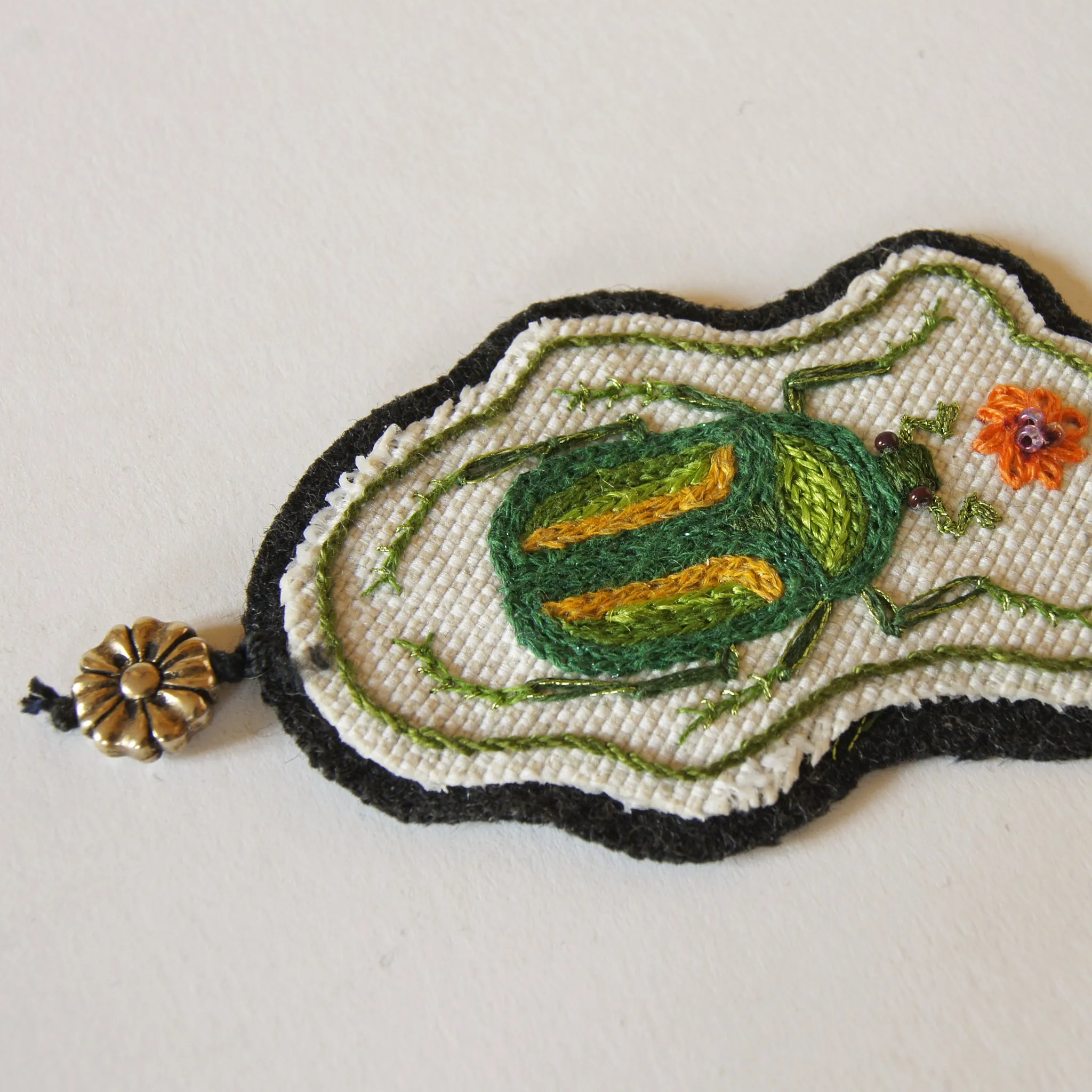 Hand Embroidered Sew On Patch Flower Chafer Beetle