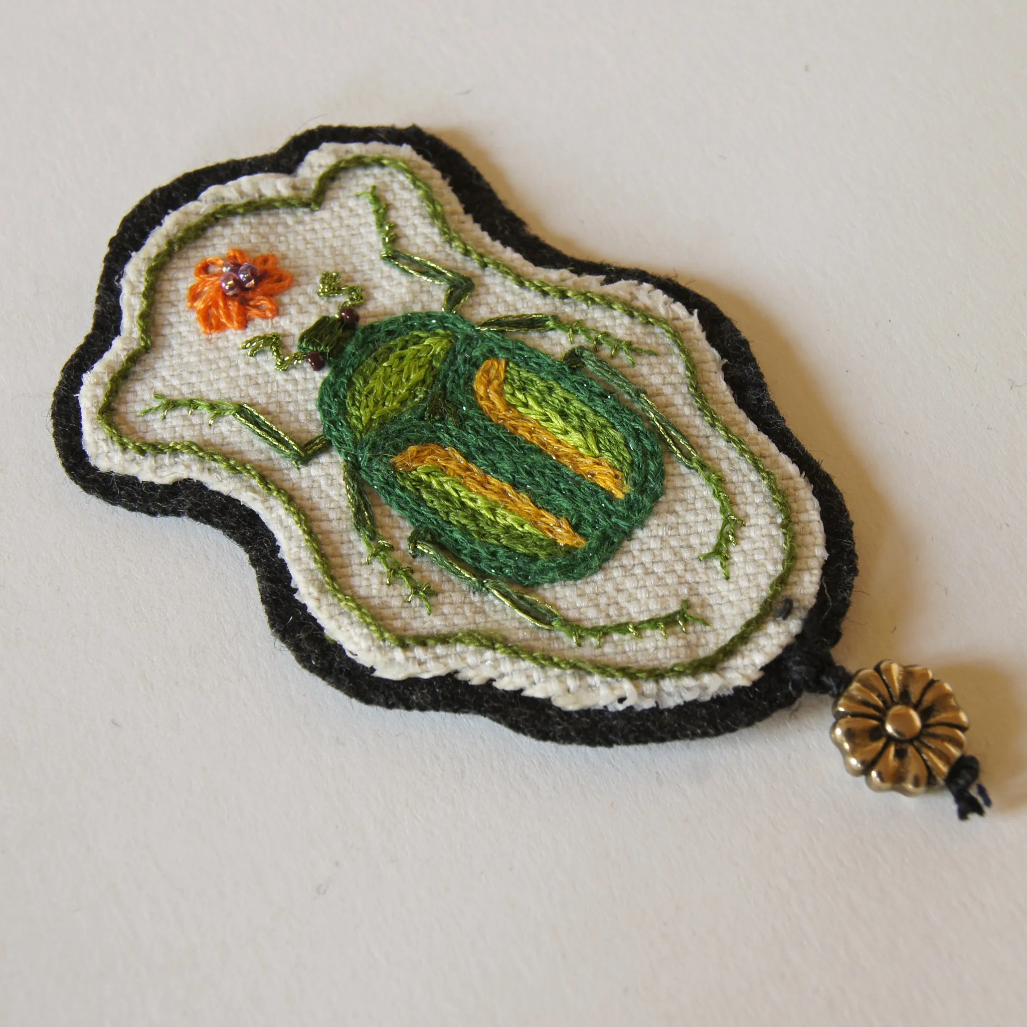 Hand Embroidered Sew On Patch Flower Chafer Beetle