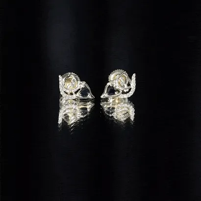 Heart Shape Created Black Diamond and Diamond Cute Cat Stud Earrings