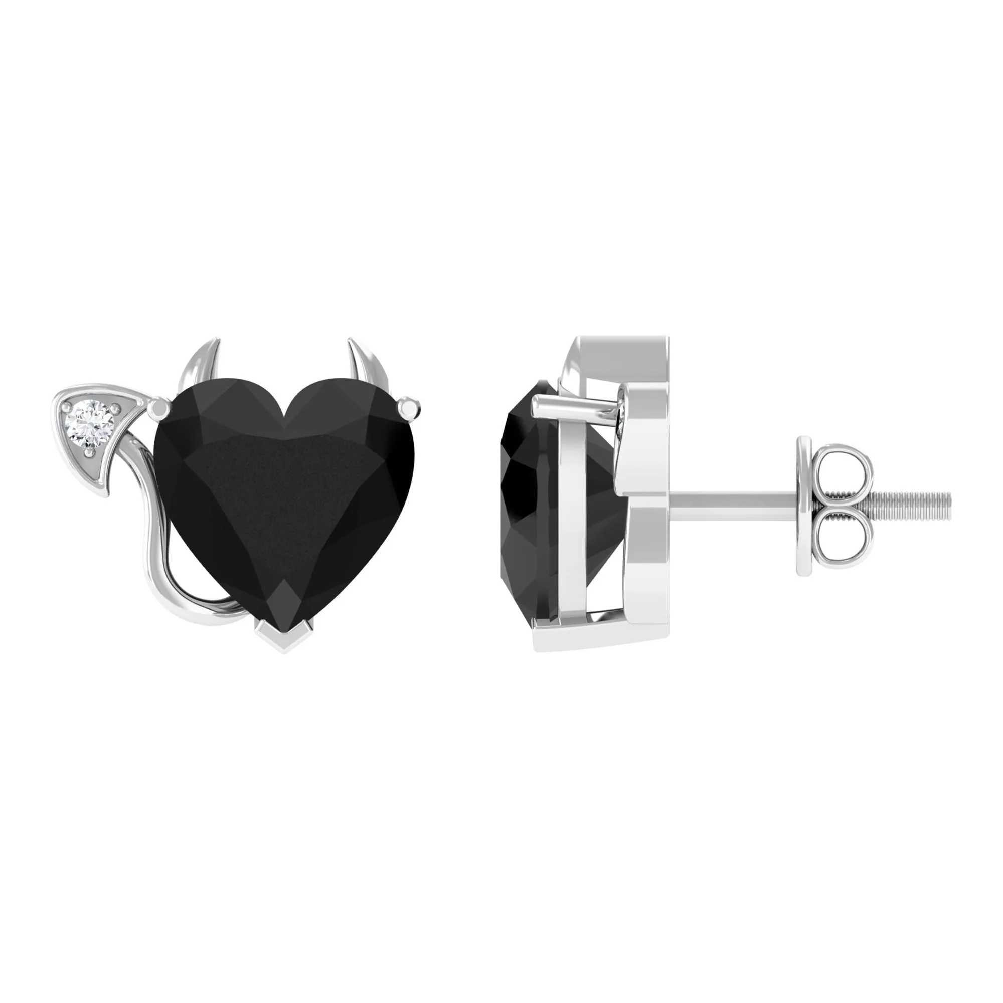 Heart Shape Lab Grown Black Diamond Gothic Stud Earrings with Diamond