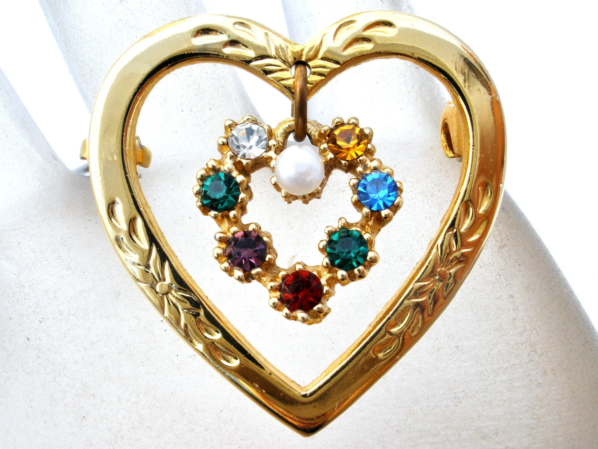 Heart Shaped Brooch With Rhinestones