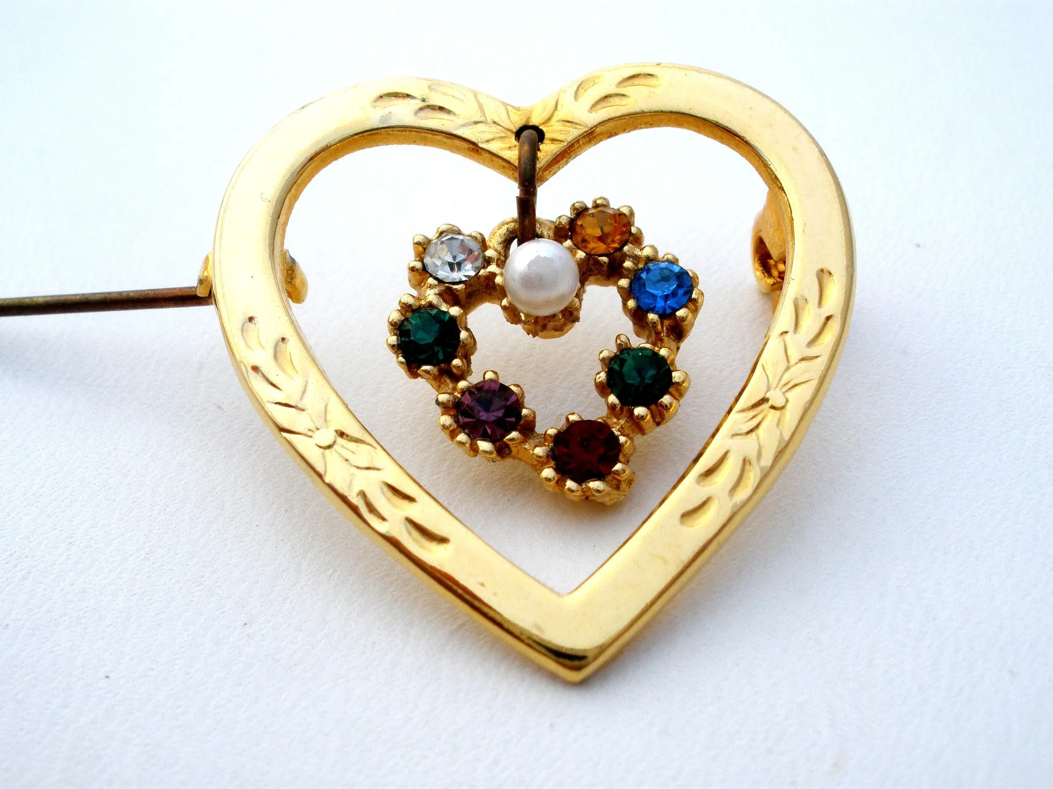 Heart Shaped Brooch With Rhinestones