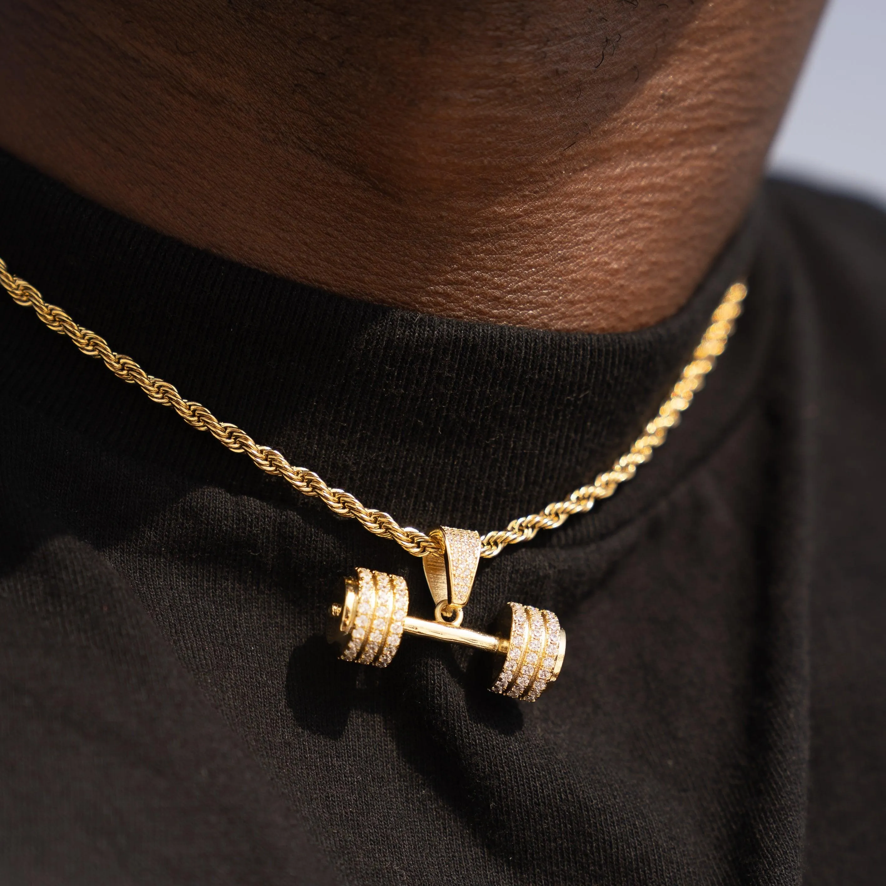 Iced Dumbbell Pendant - Gold