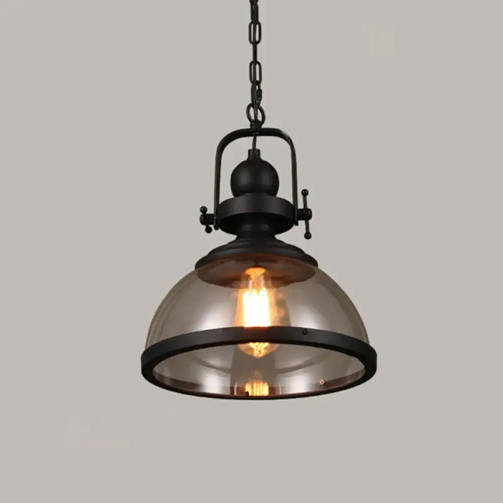 Industrial Style Pot Lid Pendant Lamp with Clear Glass Ceiling Fixture in Black