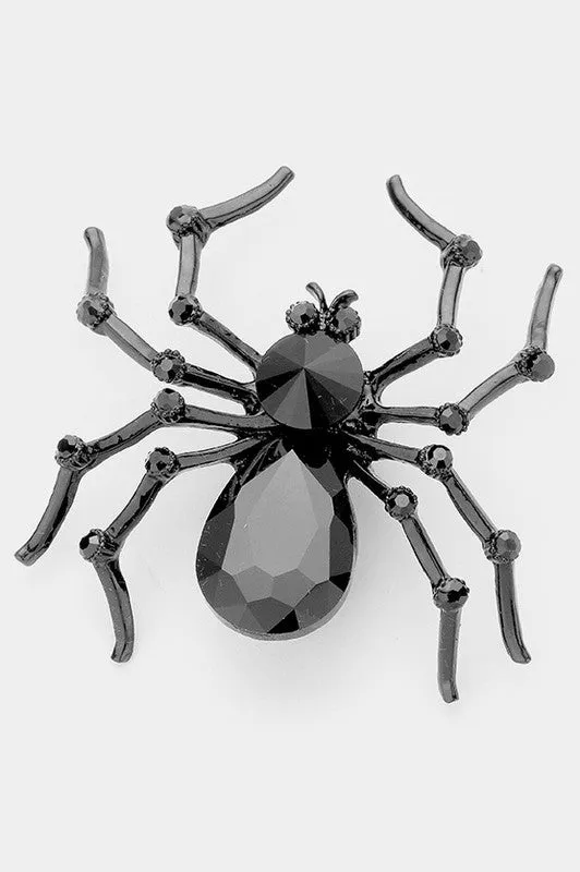 Jeweled Black Spider Brooch