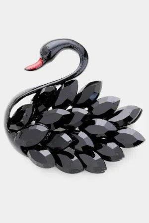 Jeweled Black Swan Brooch