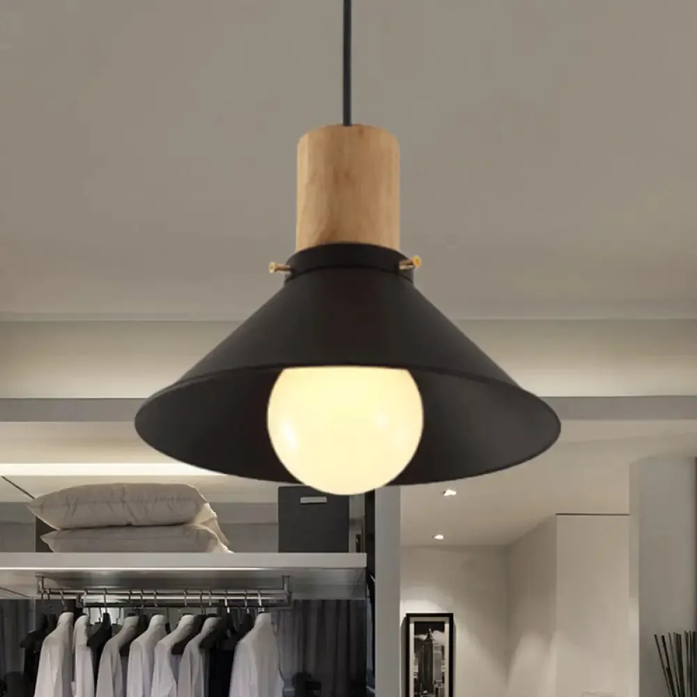 Metallic Black Pendant Lamp with Cone/Saucer Shade and Contemporary Design for Living Room