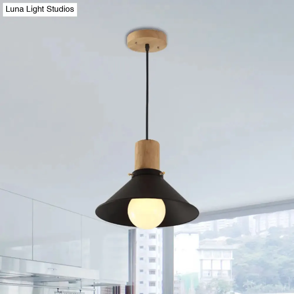 Metallic Black Pendant Lamp with Cone/Saucer Shade and Contemporary Design for Living Room