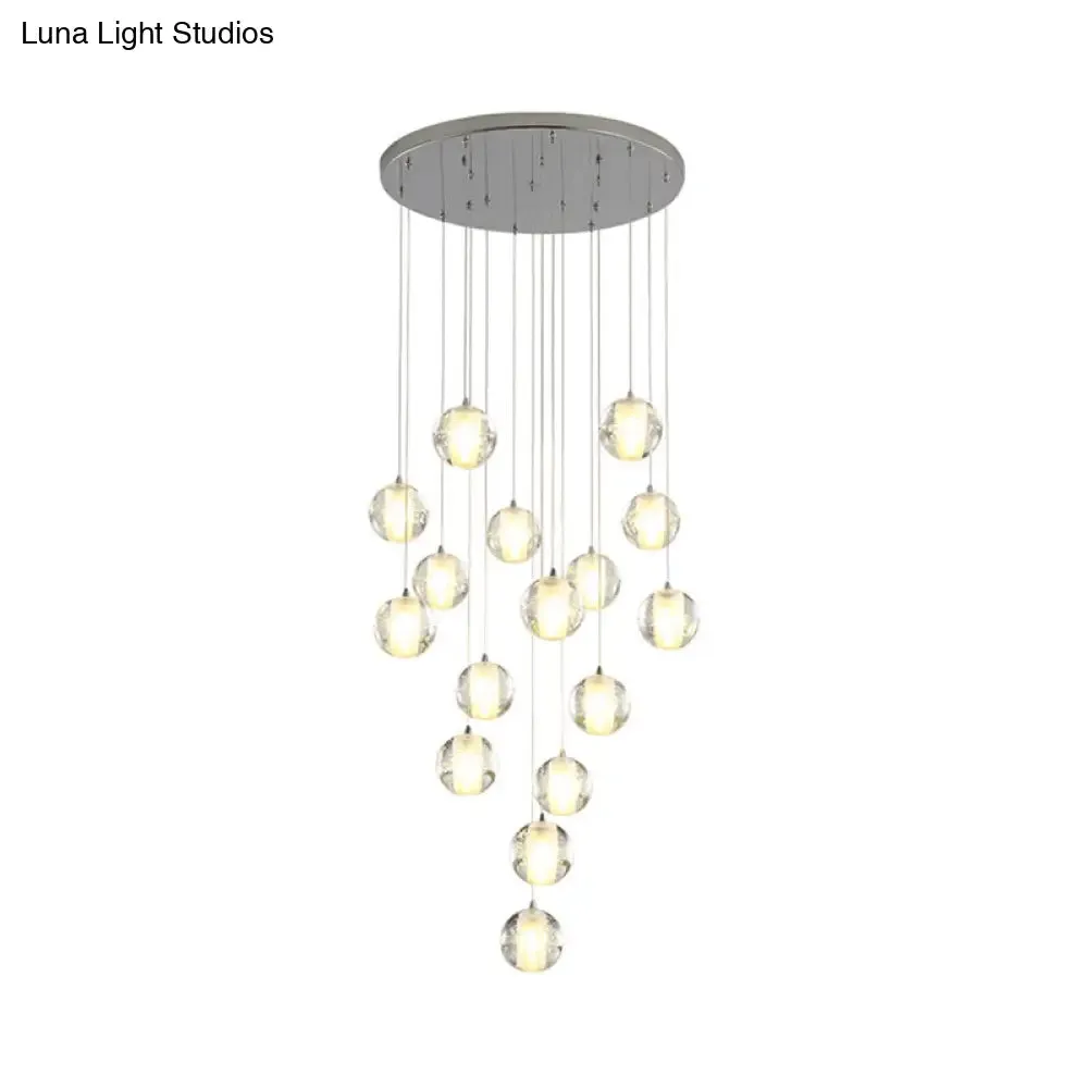 Modern Clear Seedy Crystal Chrome Ceiling Pendant Lamp for Stairs - Global Multi Suspension