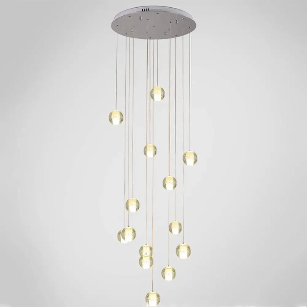 Modern Clear Seedy Crystal Chrome Ceiling Pendant Lamp for Stairs - Global Multi Suspension