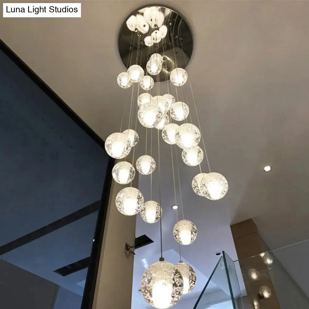 Modern Clear Seedy Crystal Chrome Ceiling Pendant Lamp for Stairs - Global Multi Suspension