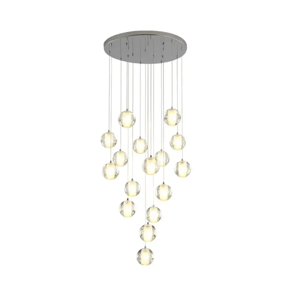 Modern Clear Seedy Crystal Chrome Ceiling Pendant Lamp for Stairs - Global Multi Suspension